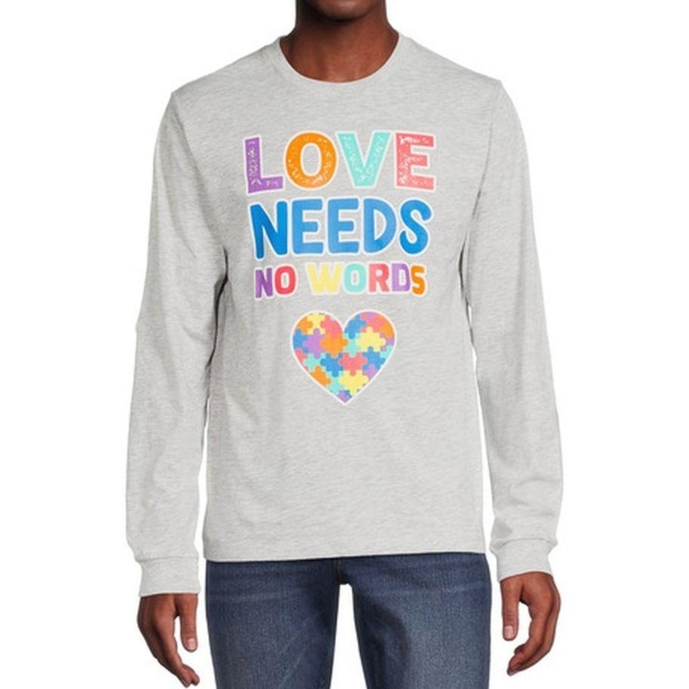 Autism Speaks "Love Needs No Words" Gray Long Sleeve T-Shirt Size Medium